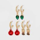 No Brand Holiday Novelty Mixed Charm Hoop Earring Set 3pc - Berry Red
