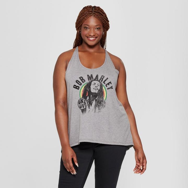 Bravado Women's Bob Marley Plus Size Racerback Hi-low Graphic Tank Top (juniors') Gray