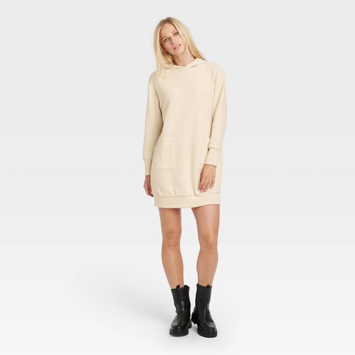 Women's Long Sleeve Hoodie Dress - Who What Wear Cream