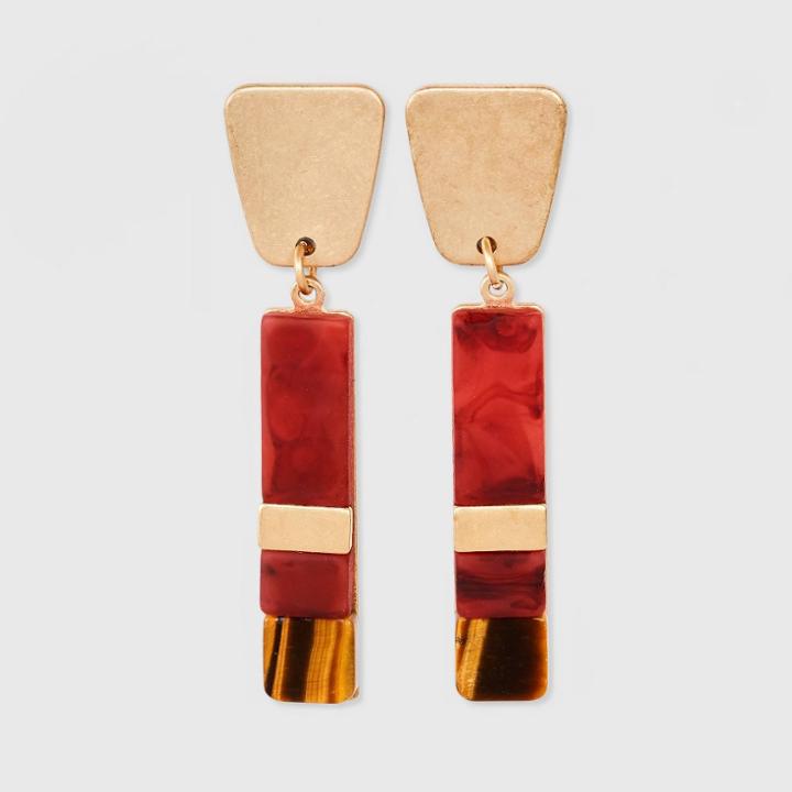 Trapeze Post Semi-precious Tiger's Eye Linear Drop Earrings - Universal Thread Burgundy, Red