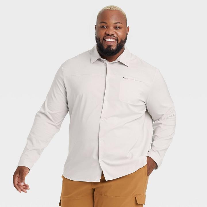 Men's Big & Tall Long Sleeve Button-up T-shirt - All In Motion Goalsetting Gray