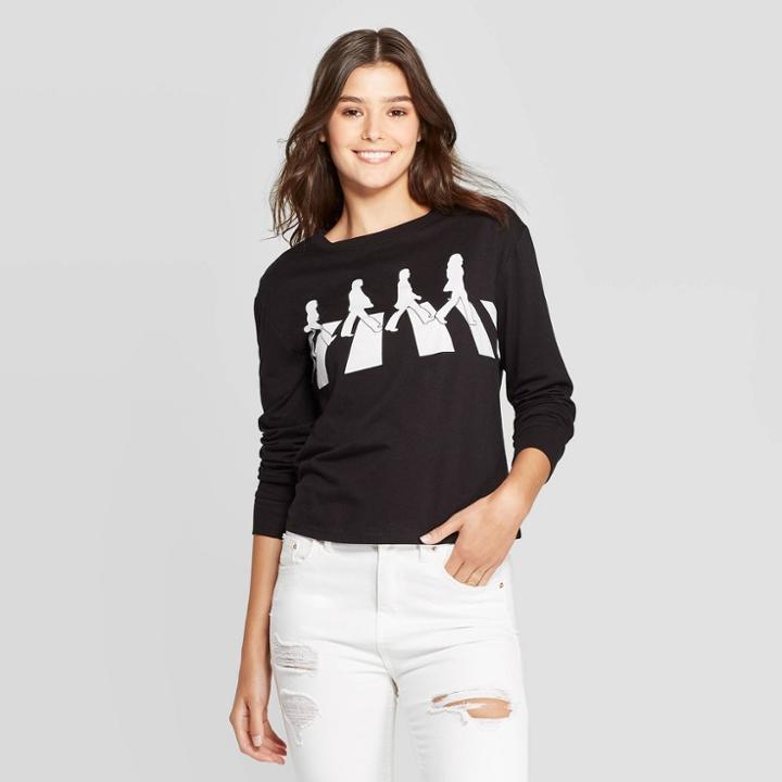 Women's The Beatles Abbey Road Long Sleeve Graphic T-shirt (juniors') - Black