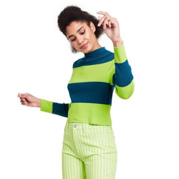 Women's Striped Mock Turtleneck Pullover Sweater - Victor Glemaud X Target Teal Blue/green Xxs