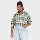 Women's Plus Size Long Sleeve Flannel Button-down Shirt - Universal Thread Dark Green Plaid