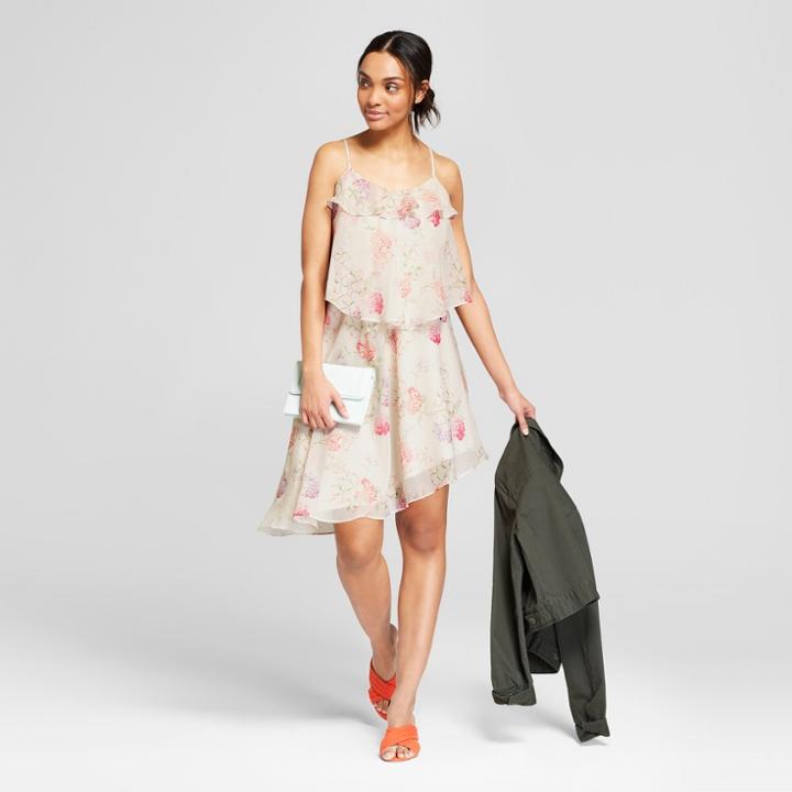 Women's Floral Print Sleeveless Ruffle Dress - A New Day Cream