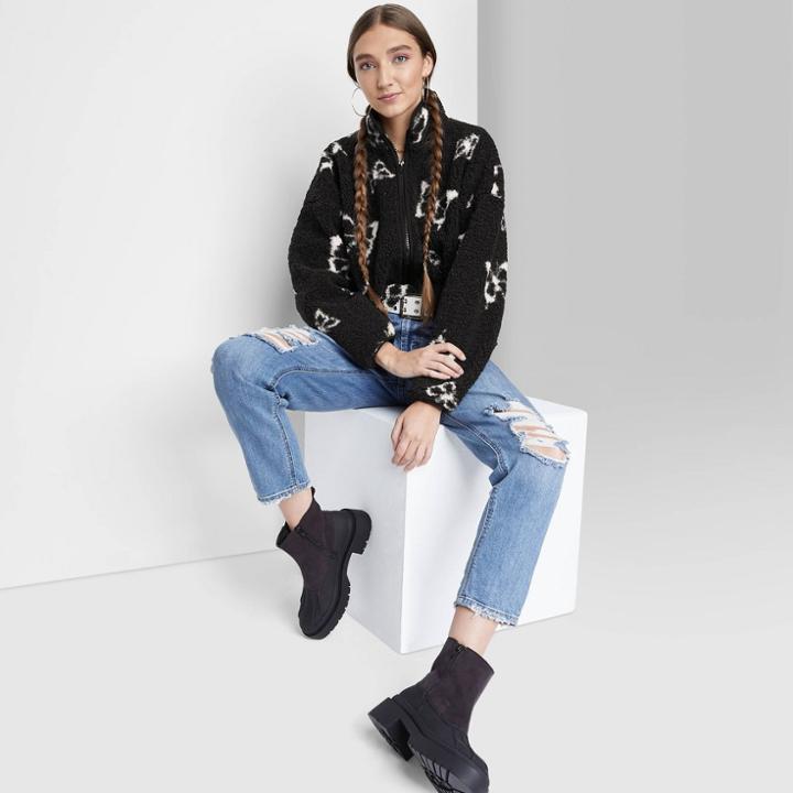 Full Zip Sherpa Jacket - Wild Fable Black Butterfly Print