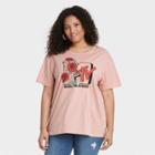 Women's Mtv Plus Size Floral Print Short Sleeve Graphic T-shirt - Pink