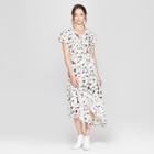 Women's Floral Print Short Sleeve Scarf Hem Midi Dress - Prologue Black/white