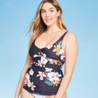 Women's Floral Knot Tankini Top - Kona Sol Navy Floral S, Women's, Size: