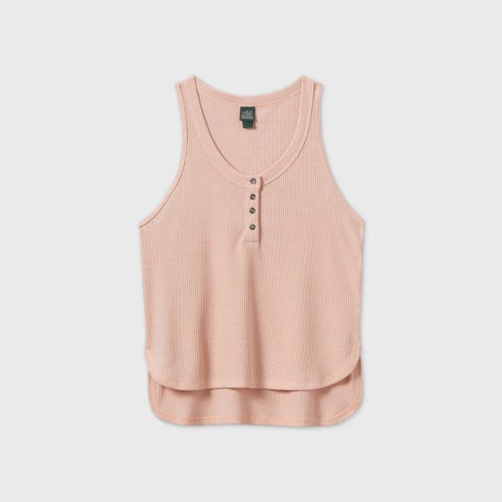 Women's Plus Size Button-front Thermal Tank Top - Wild Fable Pink