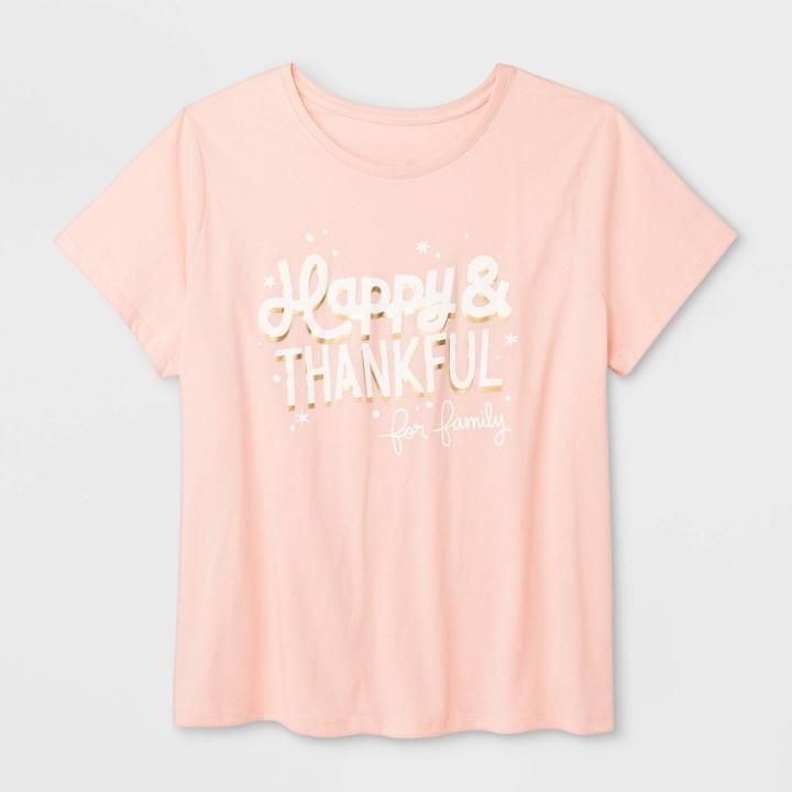 Shinsung Tongsang Women's Plus Size Thankful For Family Graphic T-shirt - Light Peach