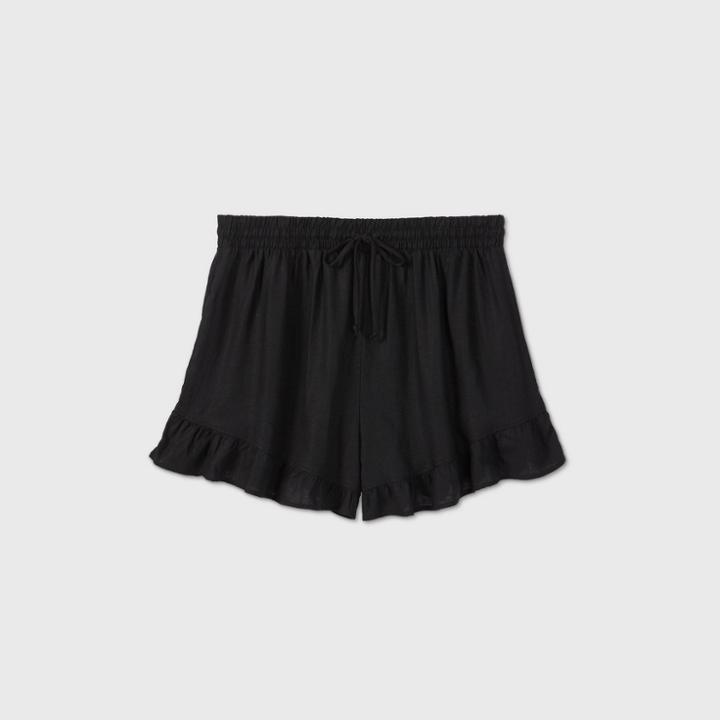 Women's Plus Size High-rise Drawstring Waist Ruffle Shorts - Wild Fable Black