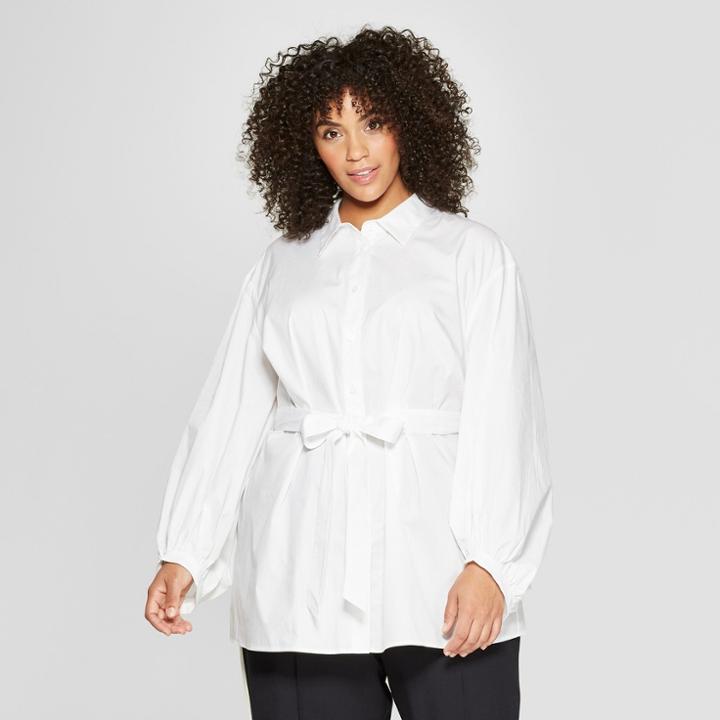 Women's Plus Size Long Sleeve Nouveau Button-up Tunic - Who What Wear White