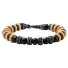 Inox Jewelry Men's Steel Art Stainless Steel Skull And Black Onyx Beads With Taupe Wood Bracelet