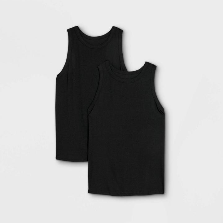 Women's Plus Size Slim Fit Ribbed 2pk Bundle Tank Top - A New Day Black/black