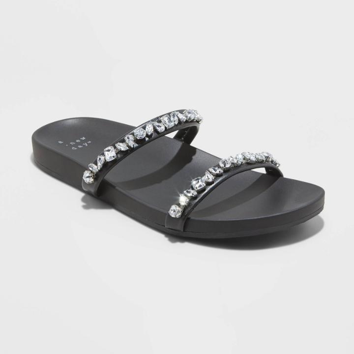 Women's Jacky Embellished Skinny Strap Sandals - A New Day Black