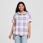 Women's Plus Size Plaid Short Sleeve Resort Shirt - Ava & Viv Red/white/blue X