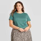 Women's Plus Size Short Sleeve Scoop Neck Sandwash T-shirt - Ava & Viv Green X, Women's