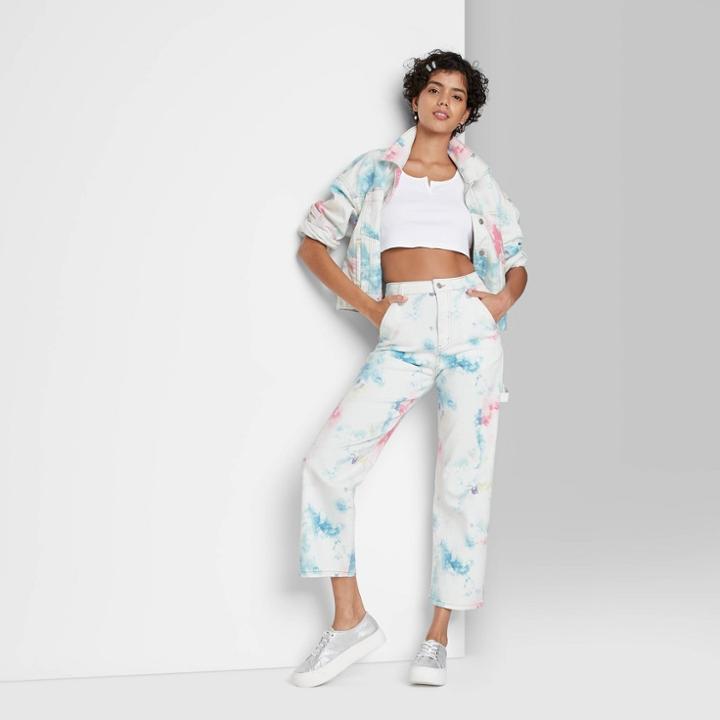 Women's Super-high Rise Straight Leg Utility Jeans - Wild Fable White Tie-dye