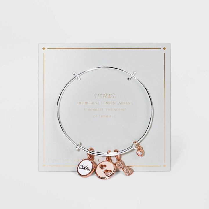 No Brand Silver Plated Two-tone Sisters Enamel Charm Bangle -