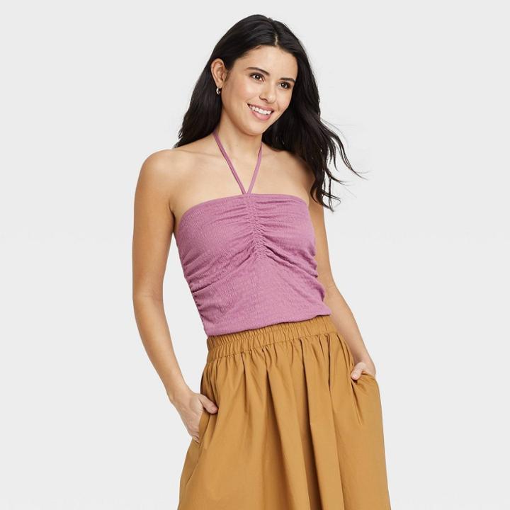 Women's Slim Fit Textured Halter Top - A New Day Purple