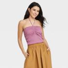 Women's Slim Fit Textured Halter Top - A New Day Purple