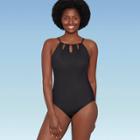 Women's Slimming Control High Neck Cut Out One Piece Swimsuit - Dreamsuit By Miracle Brands Black