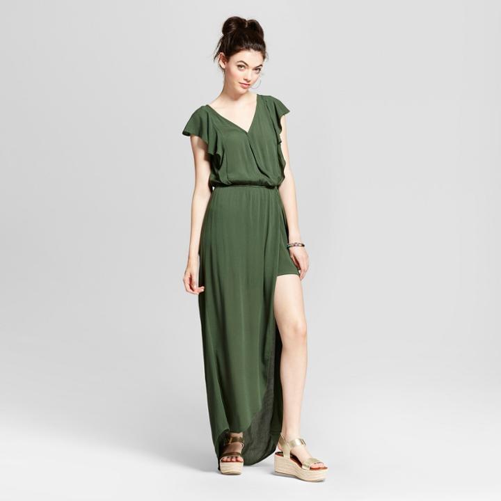 Women's Ruffle Walkthrough Maxi Romper - Xhilaration (juniors') Olive (green)