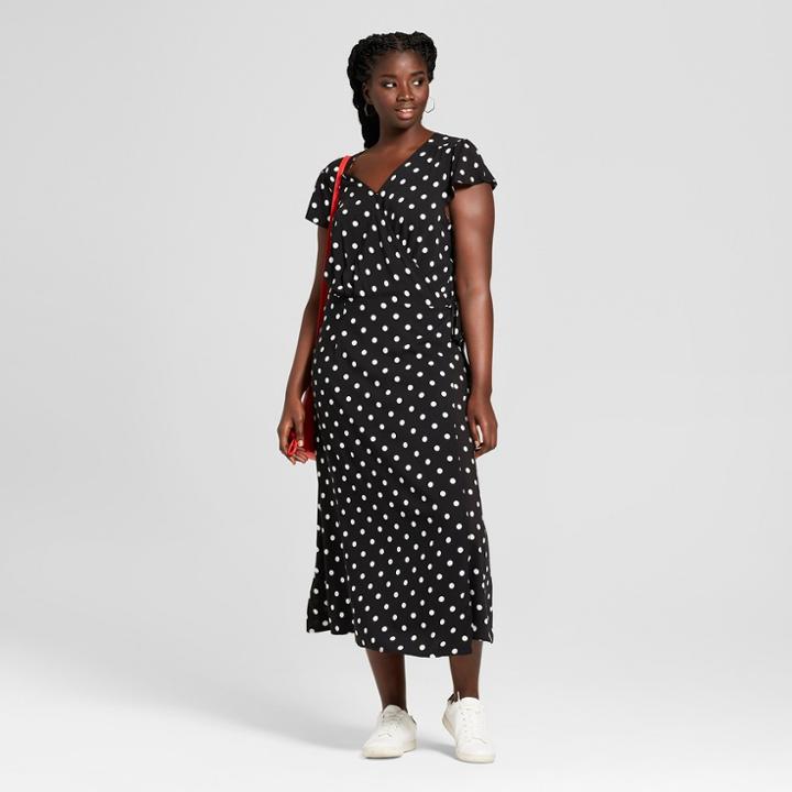 Women's Plus Size Polka Dot Short Sleeve Maxi Dress - Xhilaration Black/white X