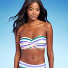 Women's Striped Twist Bandeau Bikini Top - Kona Sol Multi D/dd Cup, Black/ivory/green