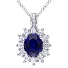 No Brand 0.02 Ct. T.w. Diamond And Sapphire Silver Pendant Necklace - White, Blue/silver/white