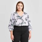 Women's Plus Size Floral Print Bishop Long Sleeve Top - A New Day Light Purple