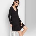 Women's Long Sleeve Round Neck Tiered Babydoll Mini Dress - Wild Fable Black