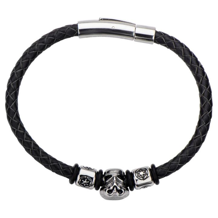 Men's Star Wars Stormtrooper And Imperial Stainless Steel Charm And Leather Bracelet - Black, Black/silver