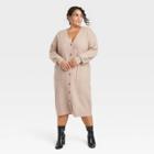 Women's Plus Size Long Sleeve Button-front Sweater Dress - A New Day Oatmeal