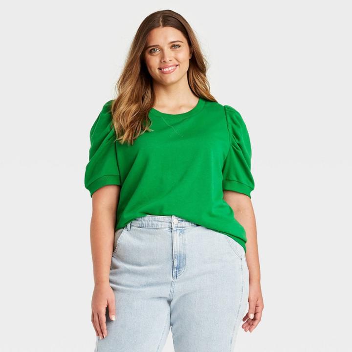 Women's Plus Size Puff Elbow Sleeve Sweatshirt - Who What Wear Green