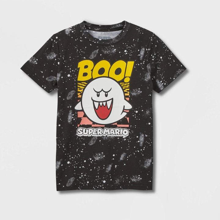 Boys' Nintendo Super Mario Boo Short Sleeve Graphic T-shirt - Black