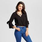 Women's Criss Cross V-neck Bell Sleeve Top - Soul Cake (juniors') Black
