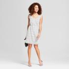 Women's Sleeveless Polka Dot Pom Trim Tie Waist Dress - A New Day Cream/black