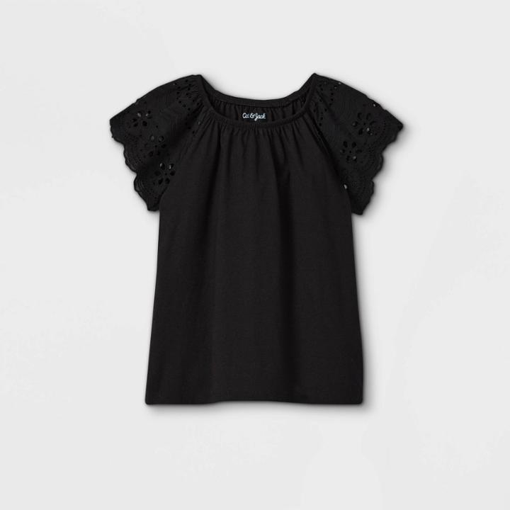 Girls' Eyelet Short Sleeve T-shirt - Cat & Jack Black