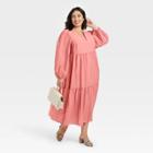 Women's Plus Size Long Sleeve Tiered Dress - A New Day Pink