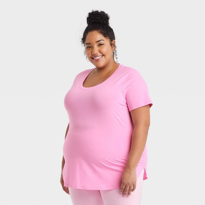 Women's Plus Size Short Sleeve Relaxed Scoop Neck T-shirt - Ava & Viv Pink