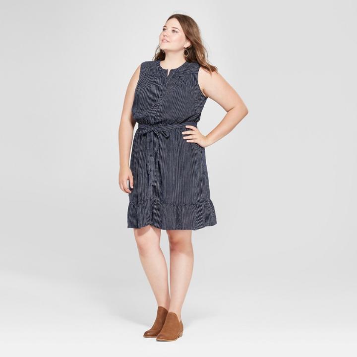 Women's Plus Size Striped Shirt Dress - Universal Thread Navy X, Blue