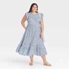 Women's Plus Size Floral Print Ruffle Sleeveless Dress - Universal Thread Blue