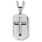 Men's West Coast Jewelry Blackplated Two-tone Stainless Steel Triple Layer Crystal Cross Dog Tag Pendant, Clear