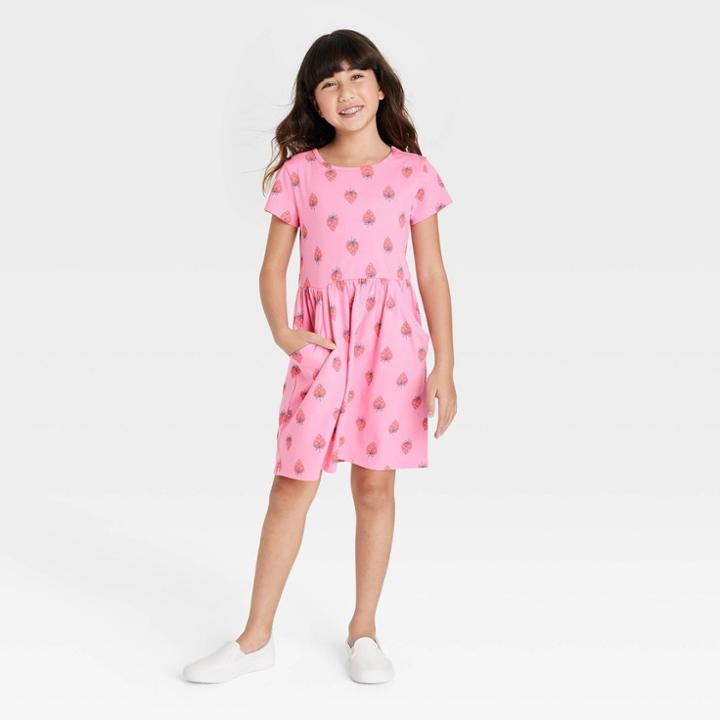 Girls' Short Sleeve Dress - Cat & Jack Bright Pink