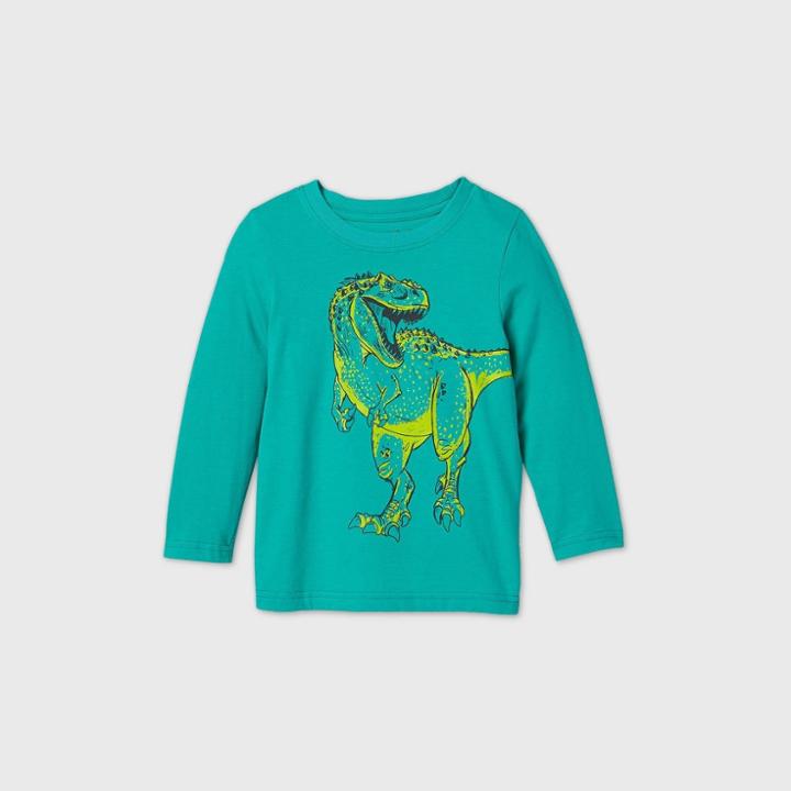 Toddler Boys' T-rex Dinosaur Graphic Long Sleeve T-shirt - Cat & Jack Tropic Green