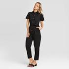 Women's Puff Short Sleeve Collared Jumpsuit - Who What Wear Black