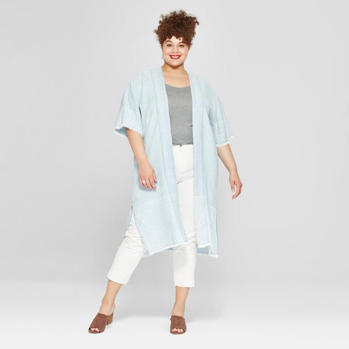 Women's Patterned Denim Kimono - Universal Thread Blue