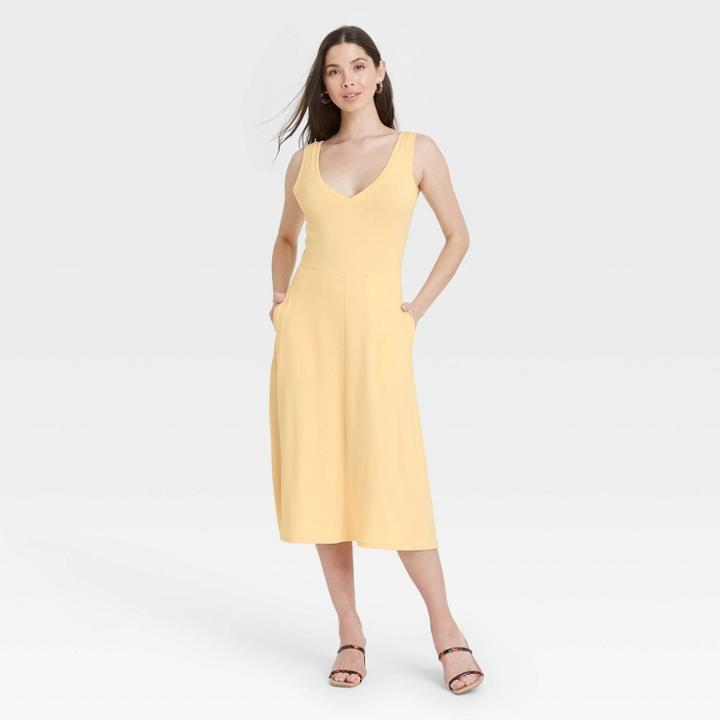 Women's Sleeveless Rib Knit Ballet Dress - A New Day Light Yellow